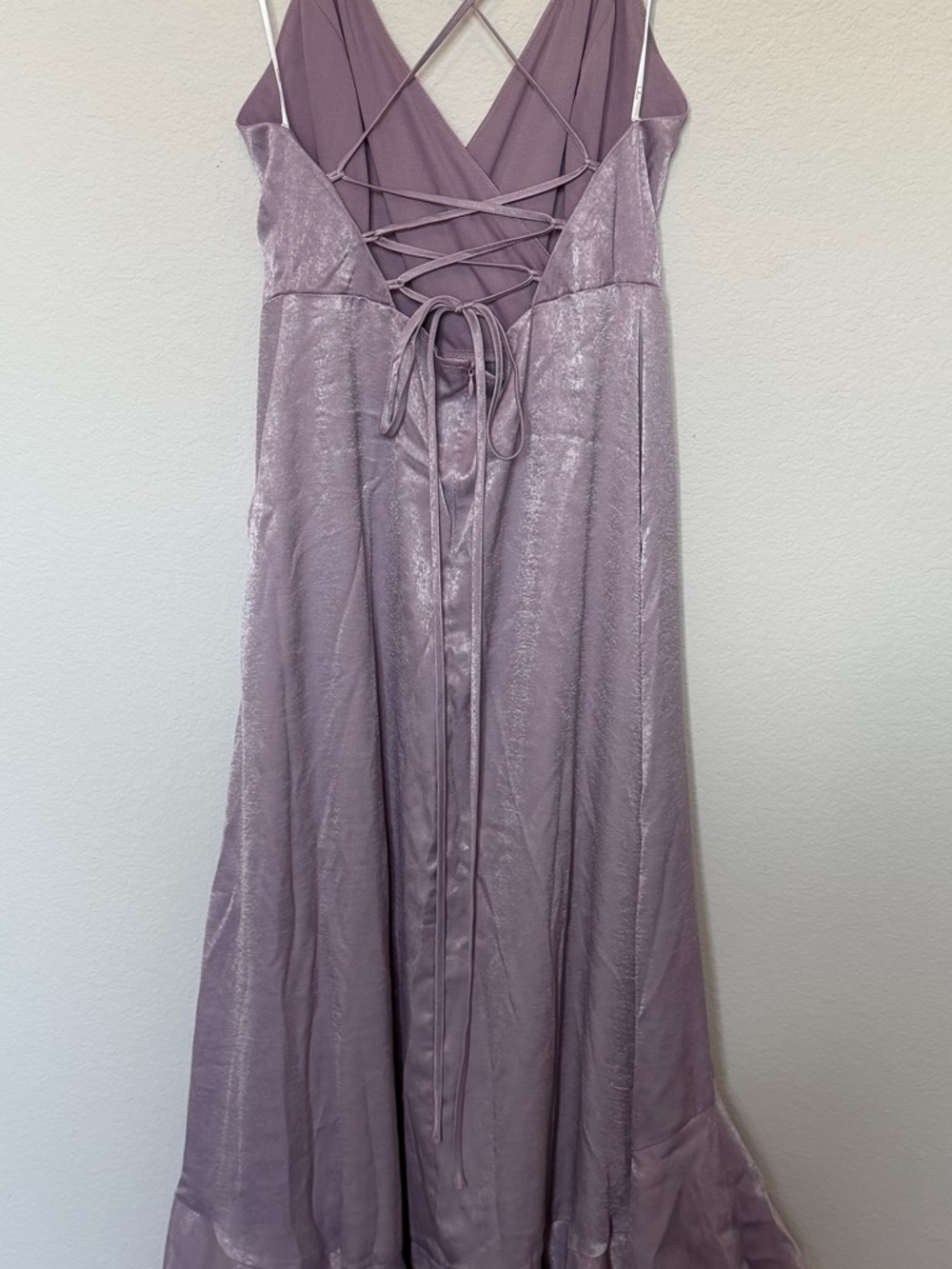 Lulu's Lavender Satin Ruffle High-Low Dress - Picture 5 of 5